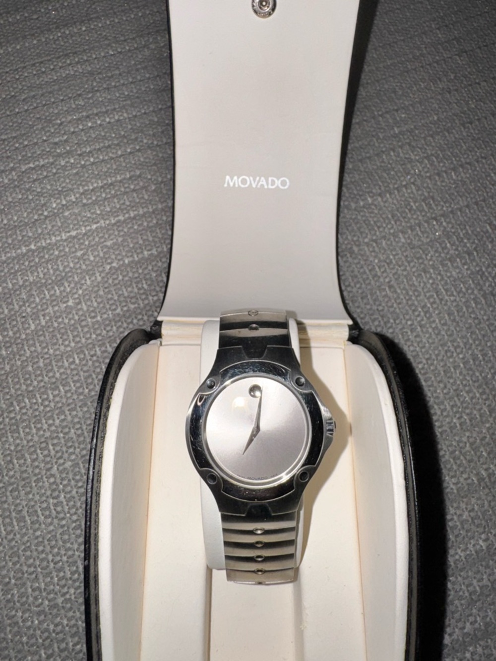 Movado 640635 Sports Edition Museum Watch Silver Dial Stainless Steel